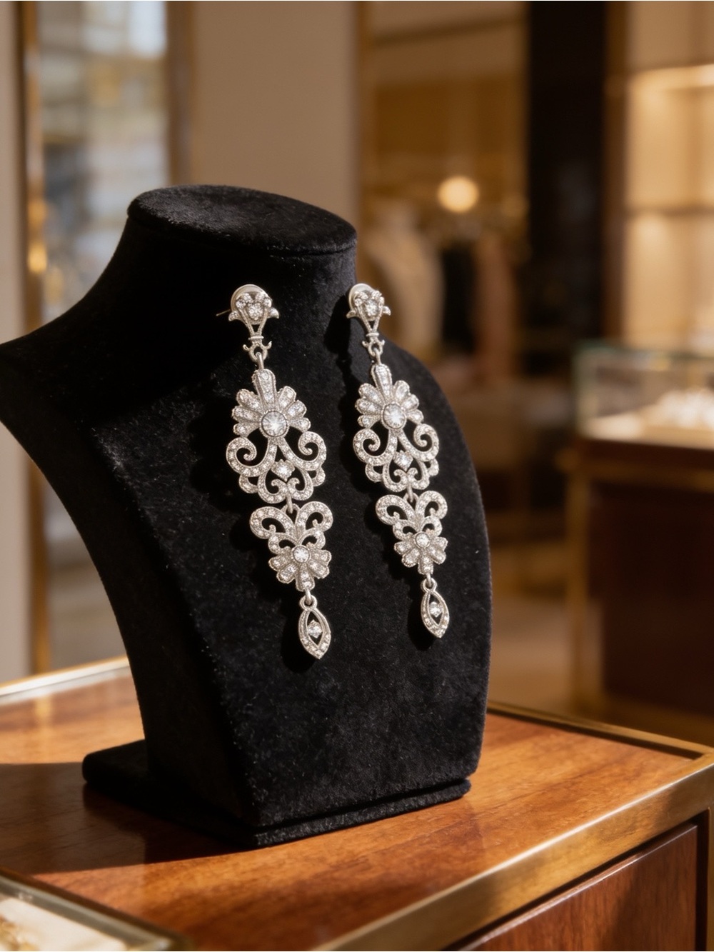 Mecresh Vintage Rhinestone Chandelier Drop Earrings Bridal Silver-Tone